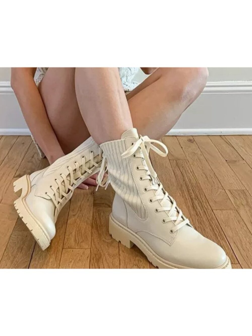 Sam Edelman Lydell Women's Ivory Leather Lace Up Combat Boots Size 9M NWB
